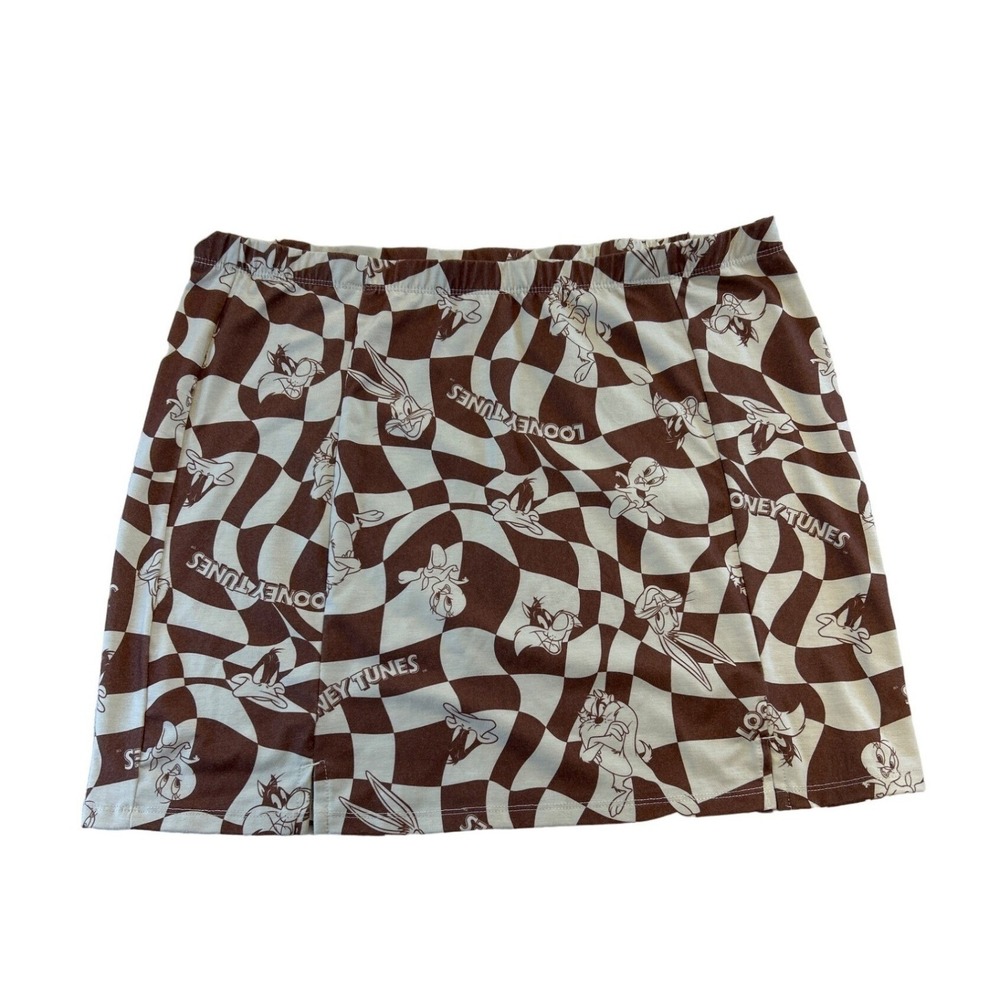 LOONEY TUNES Skirt Womens XXL Brown Beige Plus‎ Elastic Waist Midi